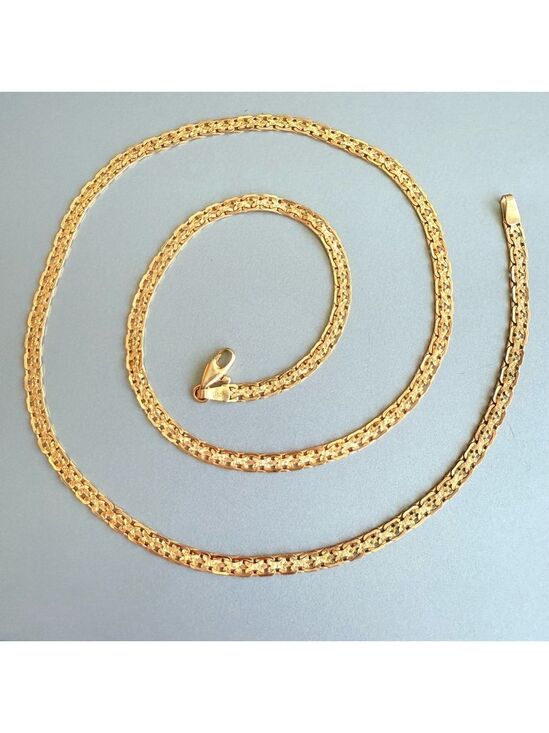 Jewelry - 14K Solid Gold Diamond Cut Bismark Flat 2 Sided Chain Necklace 23.5 inch…